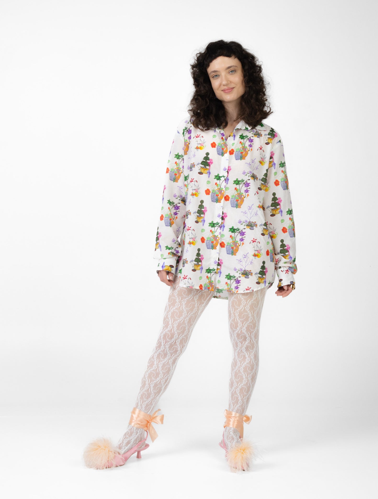 Still-life with vases and flowers collar shirt