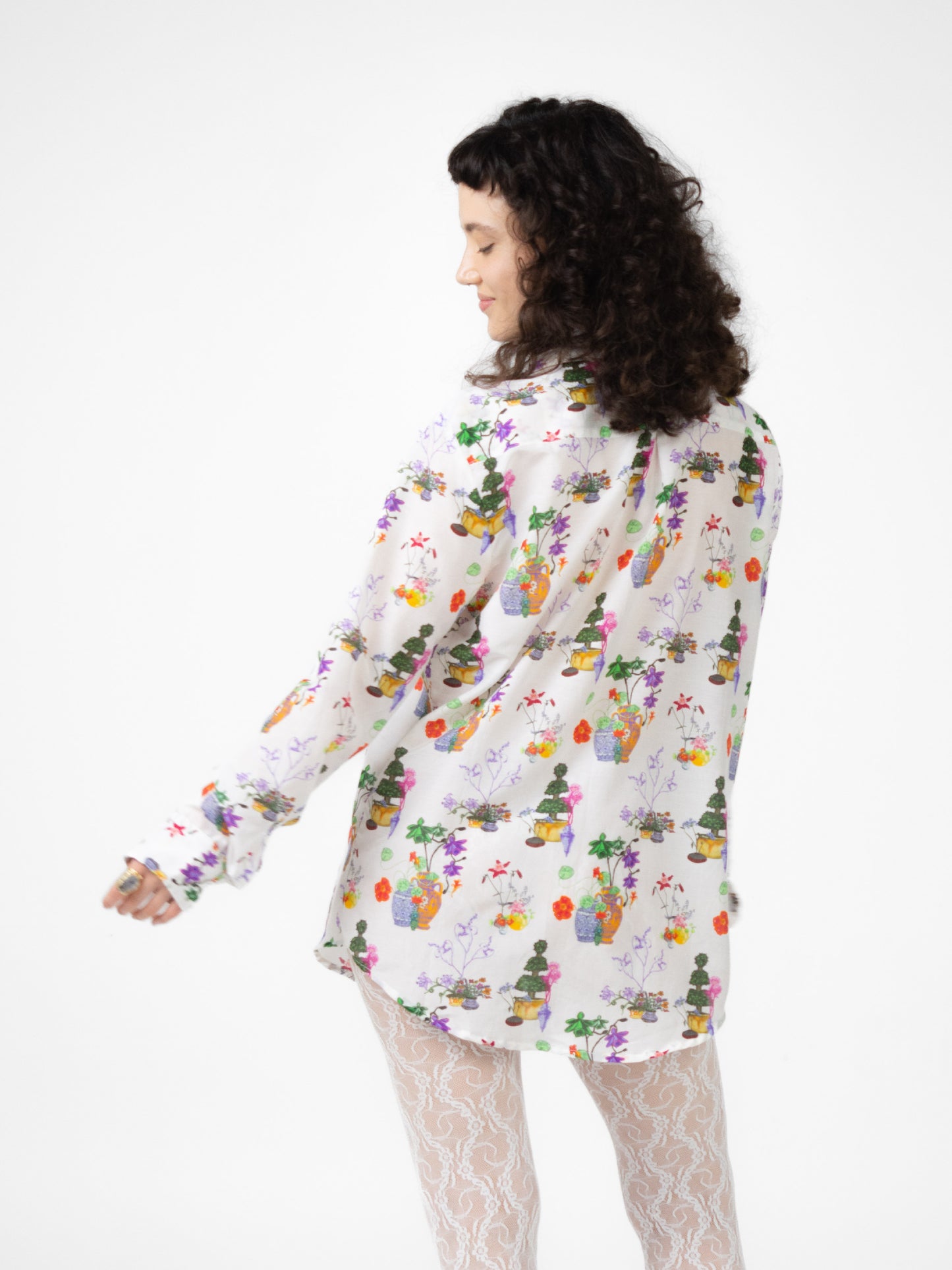 Still-life with vases and flowers collar shirt