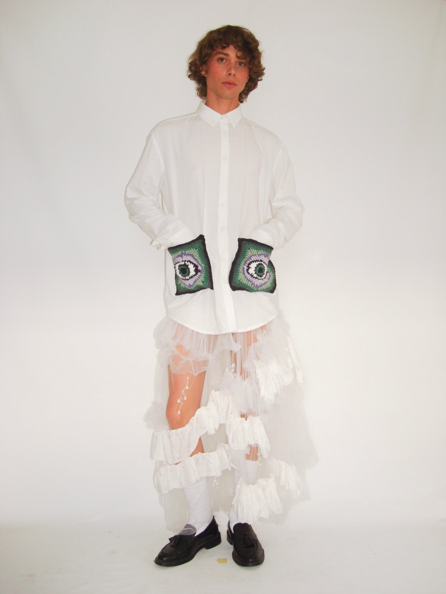 Crochet pocket collar shirt (made to order)