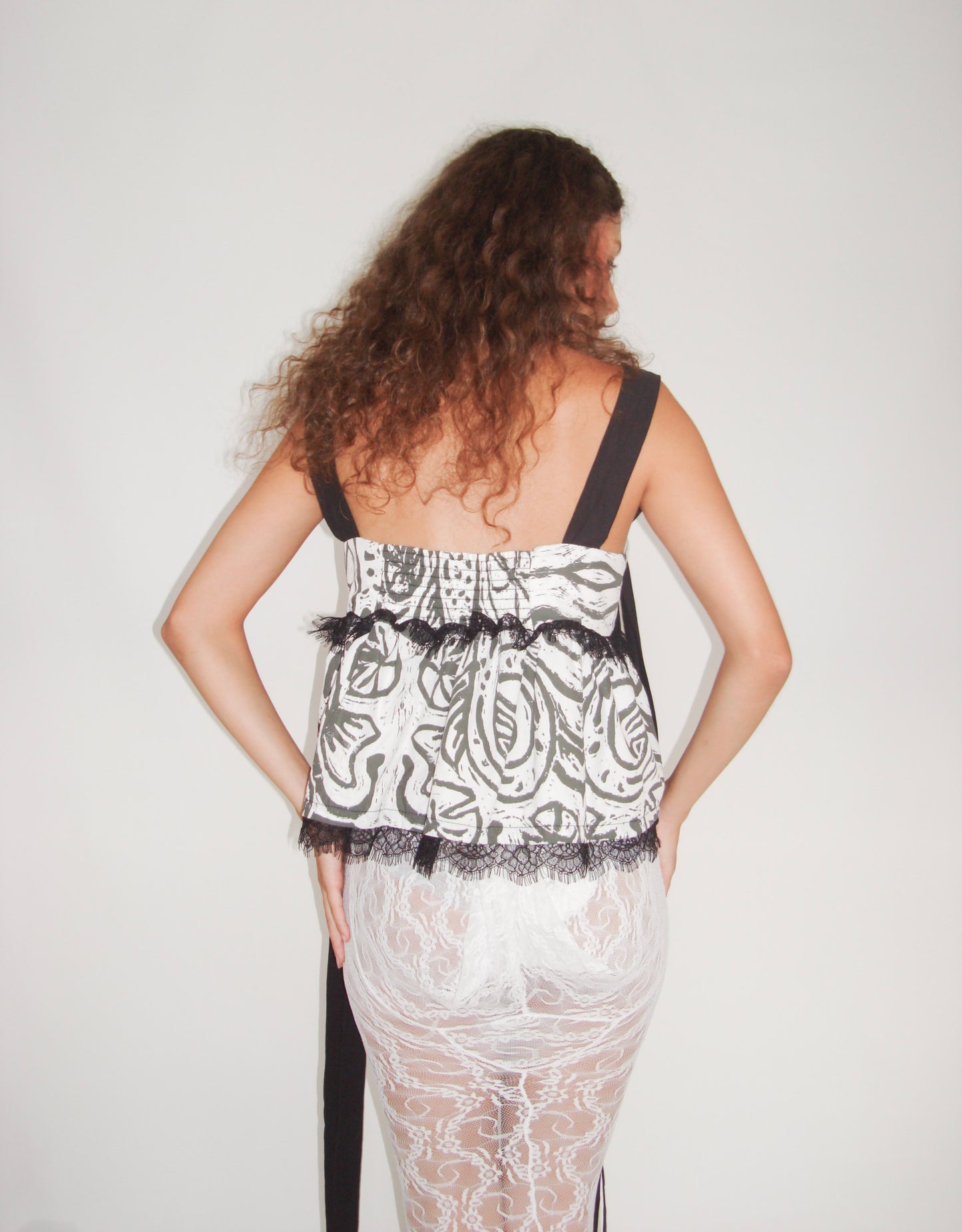Lino cut print babydoll top (made to order)