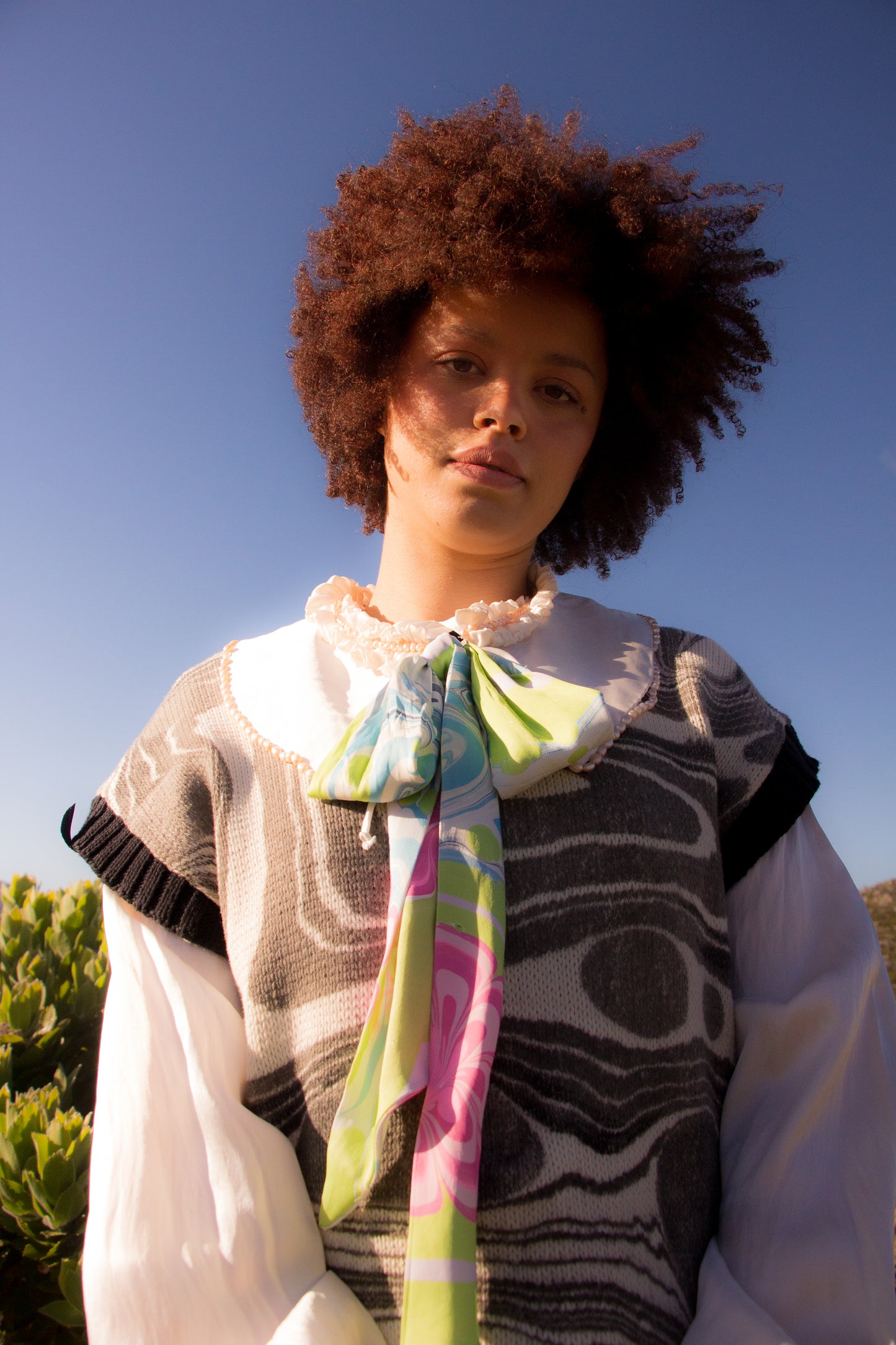 Hand knitted suminagashi vest