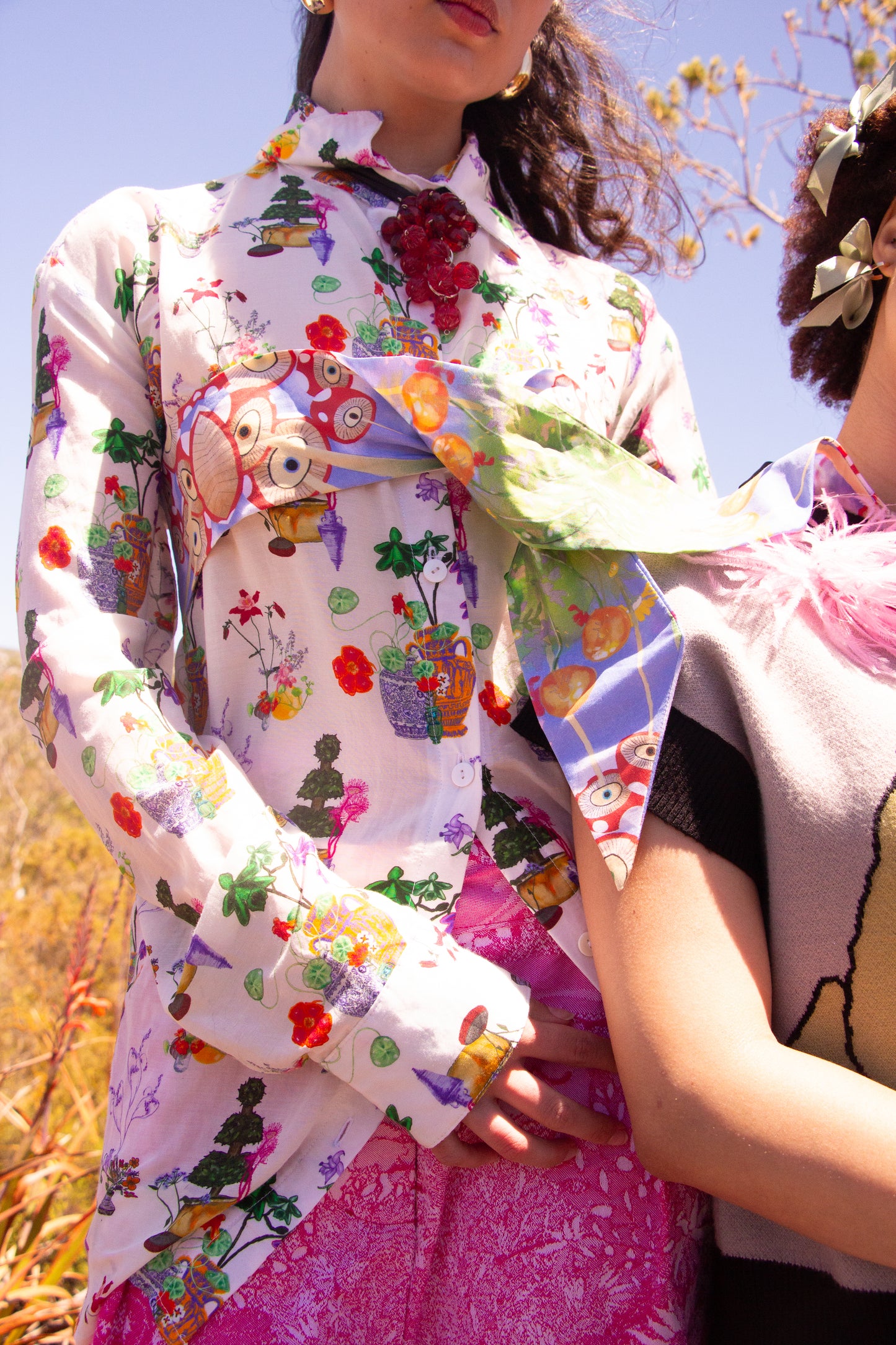 Still-life with vases and flowers collar shirt