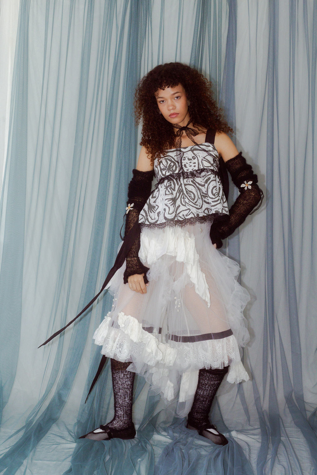 Lino cut print babydoll top (made to order)