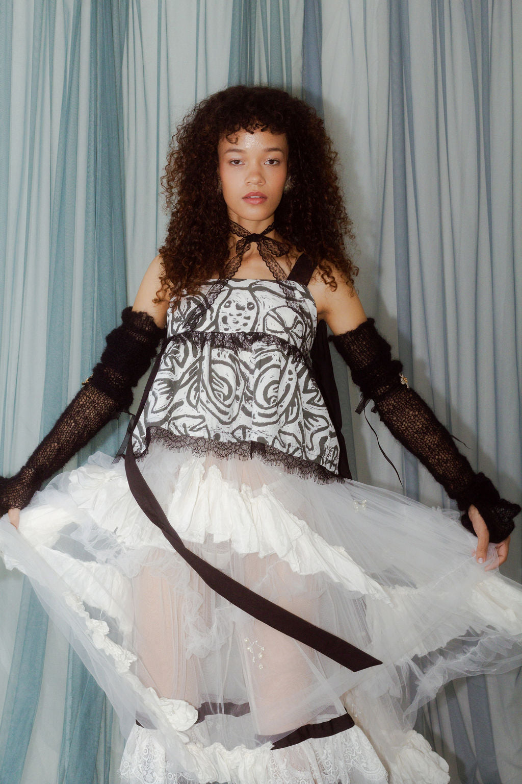 Lino cut print babydoll top (made to order)