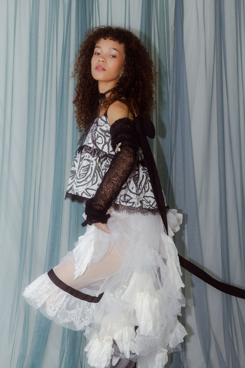 Lino cut print babydoll top (made to order)