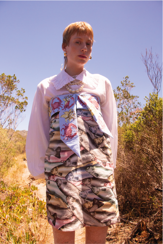 Crab and flower fabric tie