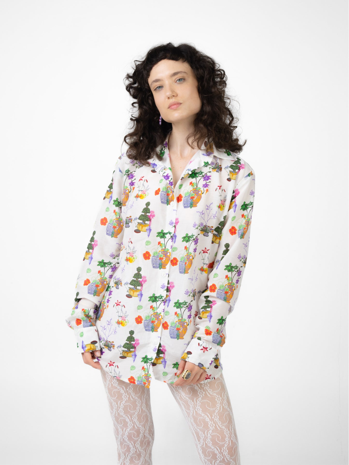 Still-life with vases and flowers collar shirt