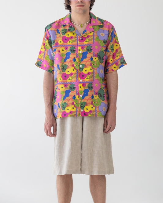 'Extra-terrestrial floral' Silk Bowling shirt